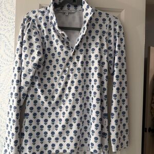 Floral Print Women's Blouse - Blue and White
